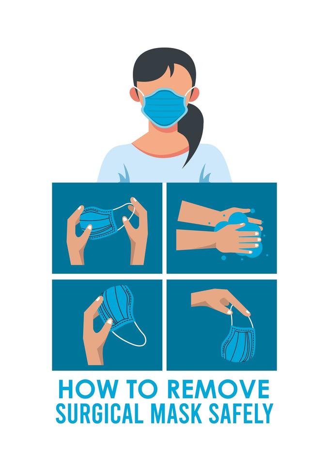 comment retirer le masque chirurgical covid19 infographie vecteur