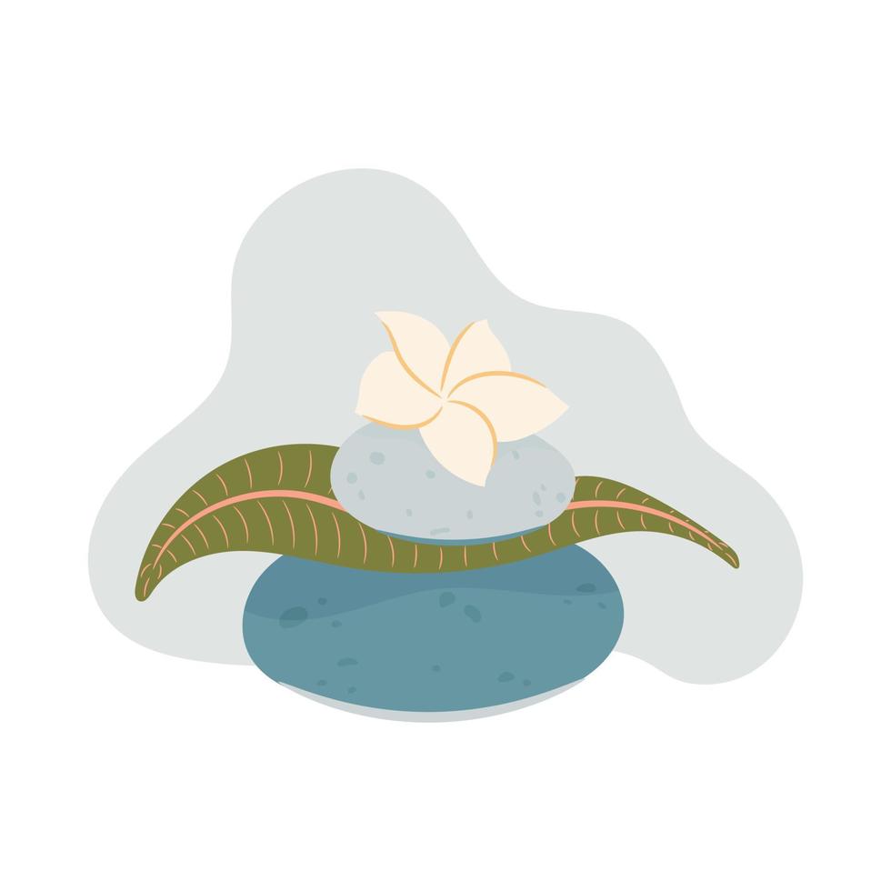 méditation des pierres et frangipane fleur. vecteur illustration. relaxation concept.
