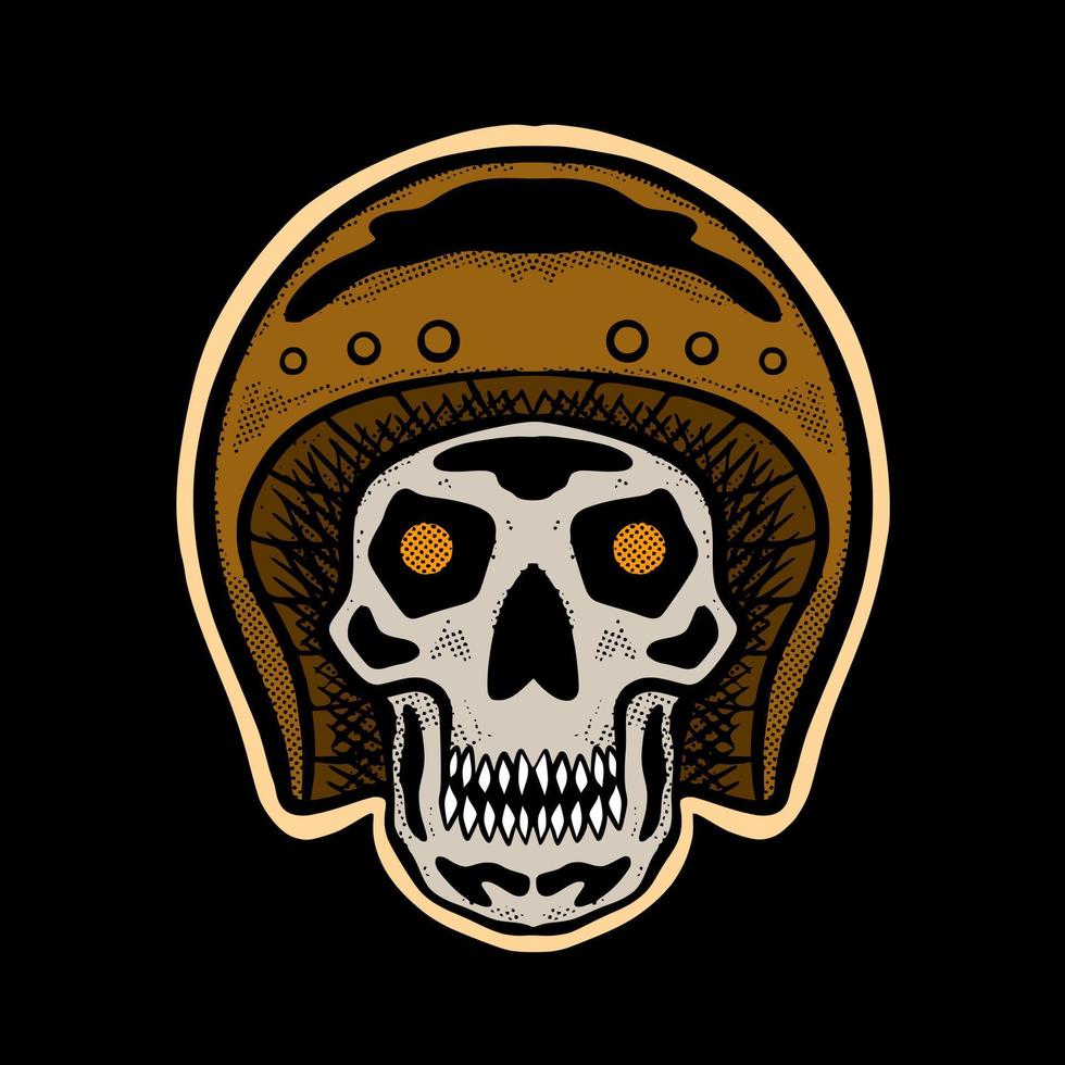 crâne avec casque art illustration main tiré style prime vecteur pour tatouage, autocollant, logo etc
