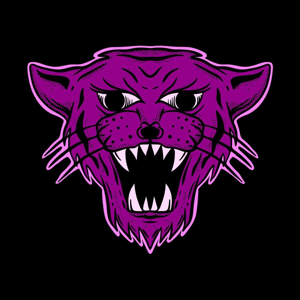 violet tigre art illustration main tiré style prime vecteur pour tatouage, autocollant, logo etc