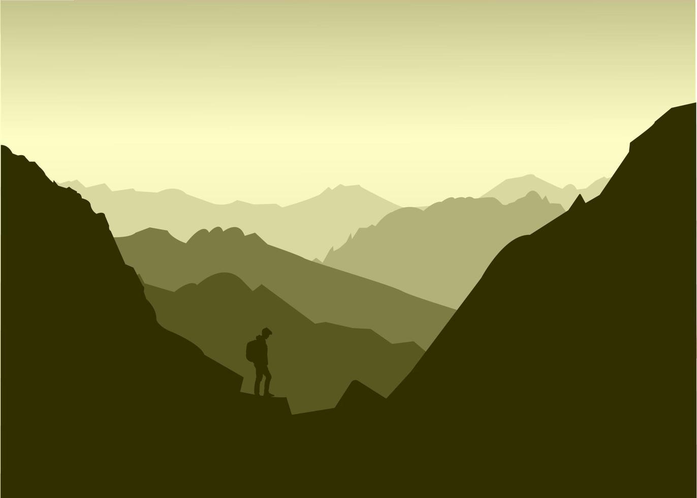 Matin silhouettes de montagnes sur une vert Contexte avec une touristique vecteur