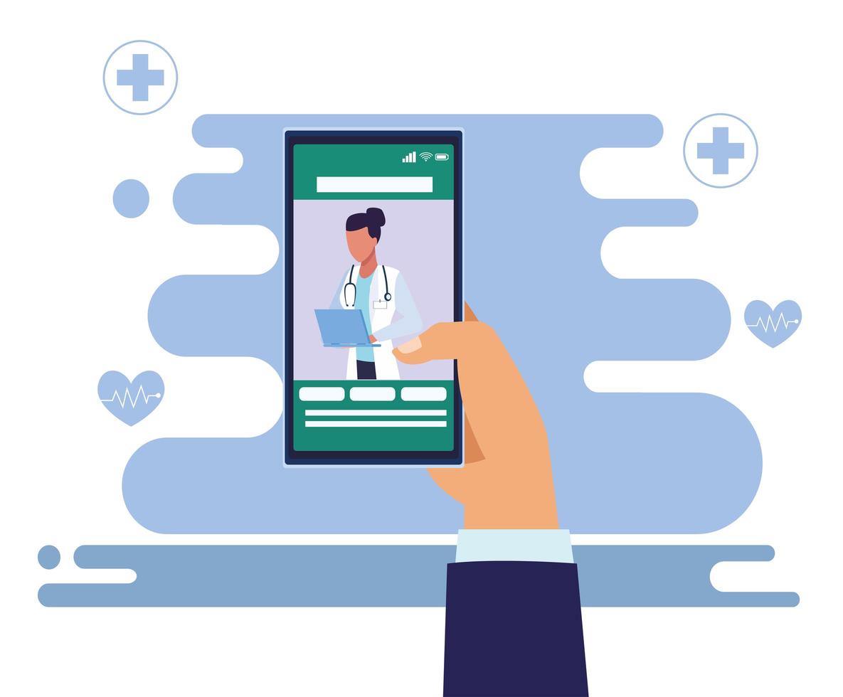 communiquer avec une femme médecin via un smartphone vecteur