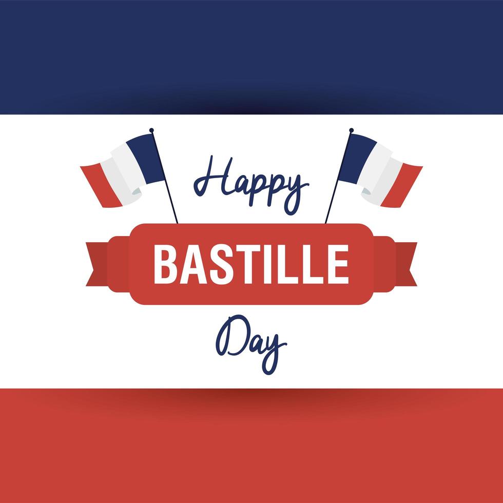 carte de fête de la bastille avec des drapeaux français vecteur