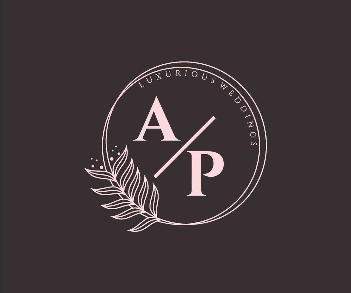 ap initiales lettre mariage monogramme logos modèle, modèles minimalistes et floraux modernes dessinés à la main pour cartes d'invitation, réservez la date, identité élégante. vecteur