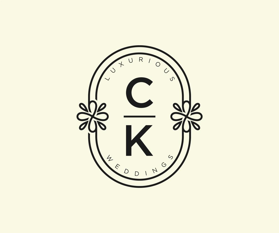 modèle de logos de monogramme de mariage lettre initiales ck, modèles minimalistes et floraux modernes dessinés à la main pour cartes d'invitation, réservez la date, identité élégante. vecteur