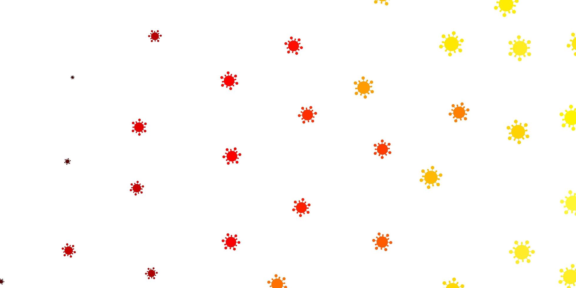 toile de fond de vecteur rouge et jaune clair avec symboles de virus.