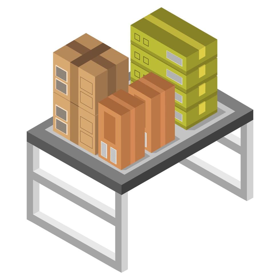 table avec des boîtes isométriques sur fond blanc vecteur