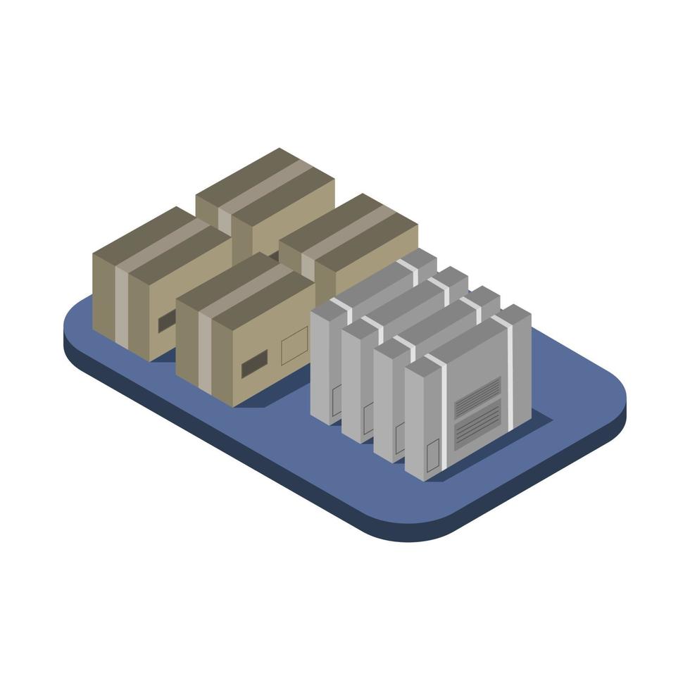 table avec des boîtes isométriques sur fond blanc vecteur