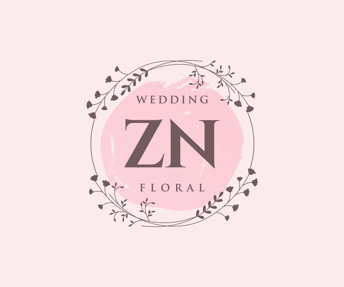 modèle de logos de monogramme de mariage lettre initiales zn, modèles minimalistes et floraux modernes dessinés à la main pour cartes d'invitation, réservez la date, identité élégante. vecteur