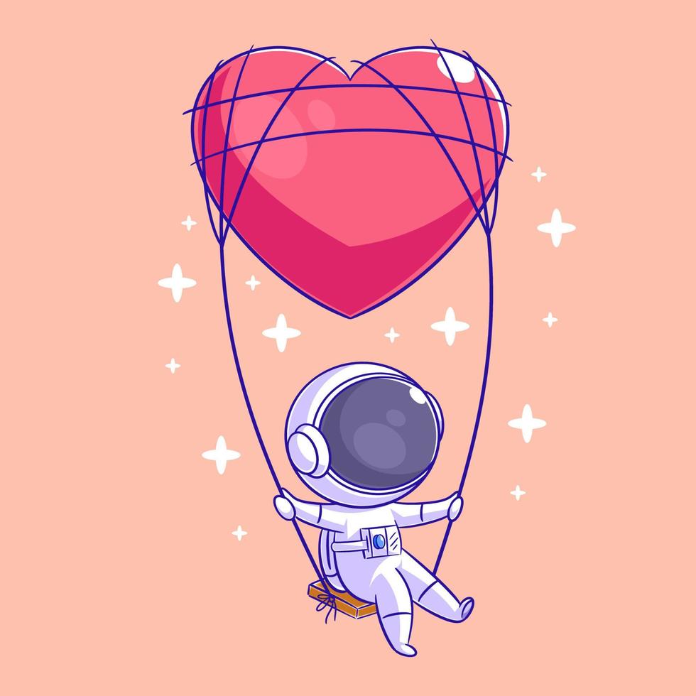 astronaute en jouant cœur ballon balançoire vecteur