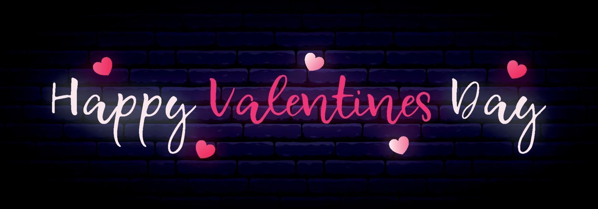 longue bannière néon avec inscription happy valentines day vecteur