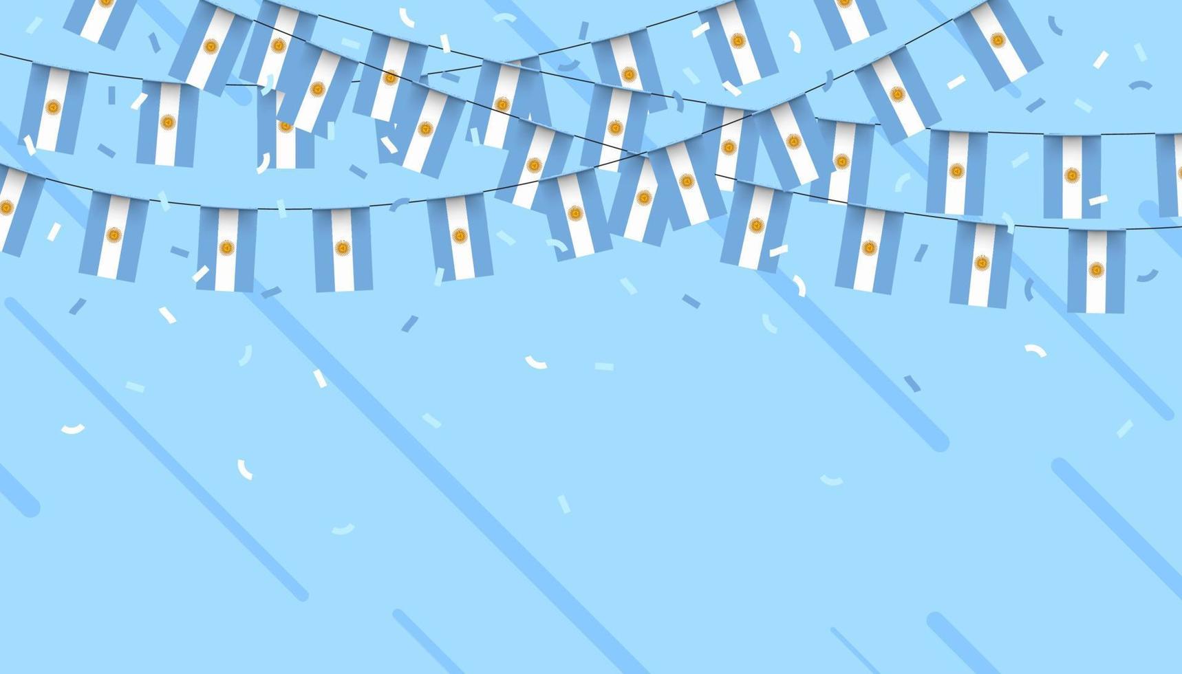 Argentine fête bruant drapeaux avec confettis et rubans sur bleu Contexte. vecteur illustration.