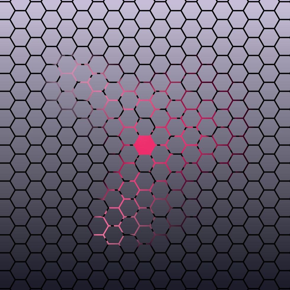 fond sombre de tuile hexagonale abstraite avec néon rose. vecteur