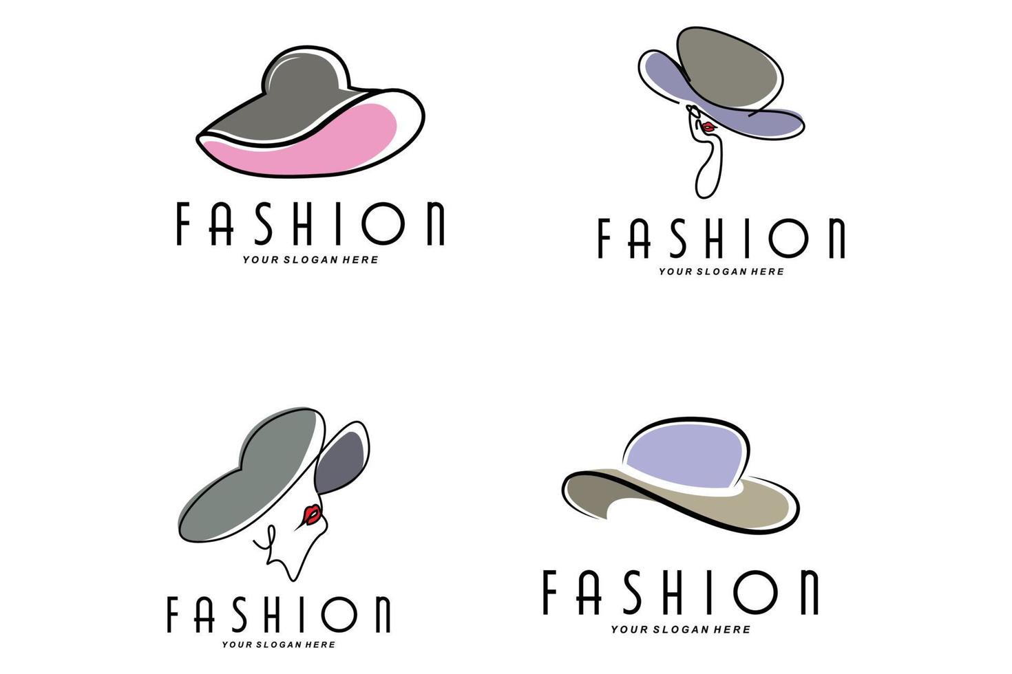 illustration de conception de logo de chapeau pour femme accessoires de beauté de mode et soin de marque de produit vecteur