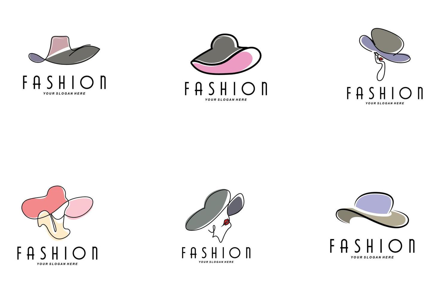 illustration de conception de logo de chapeau pour femme accessoires de beauté de mode et soin de marque de produit vecteur