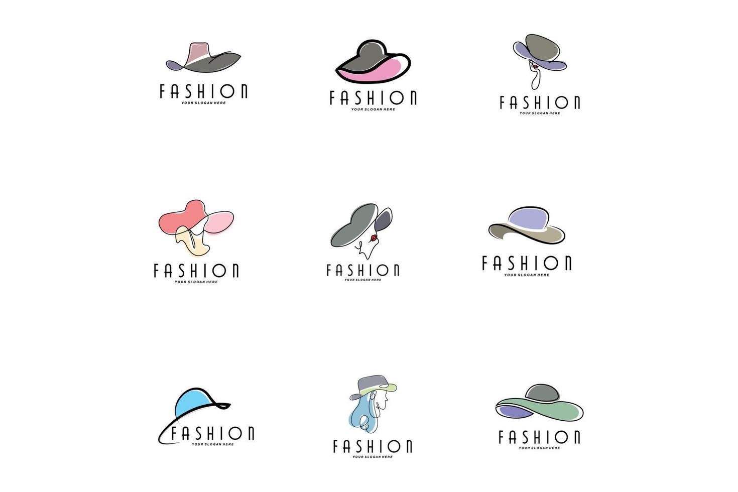 illustration de conception de logo de chapeau pour femme accessoires de beauté de mode et soin de marque de produit vecteur