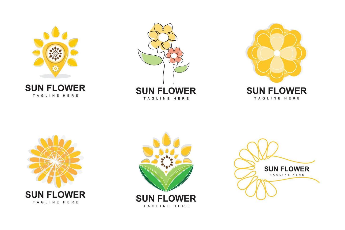 création de logo de tournesol, vecteur d'icône de plante de jardin de plantes ornementales, marque de produit de l'entreprise