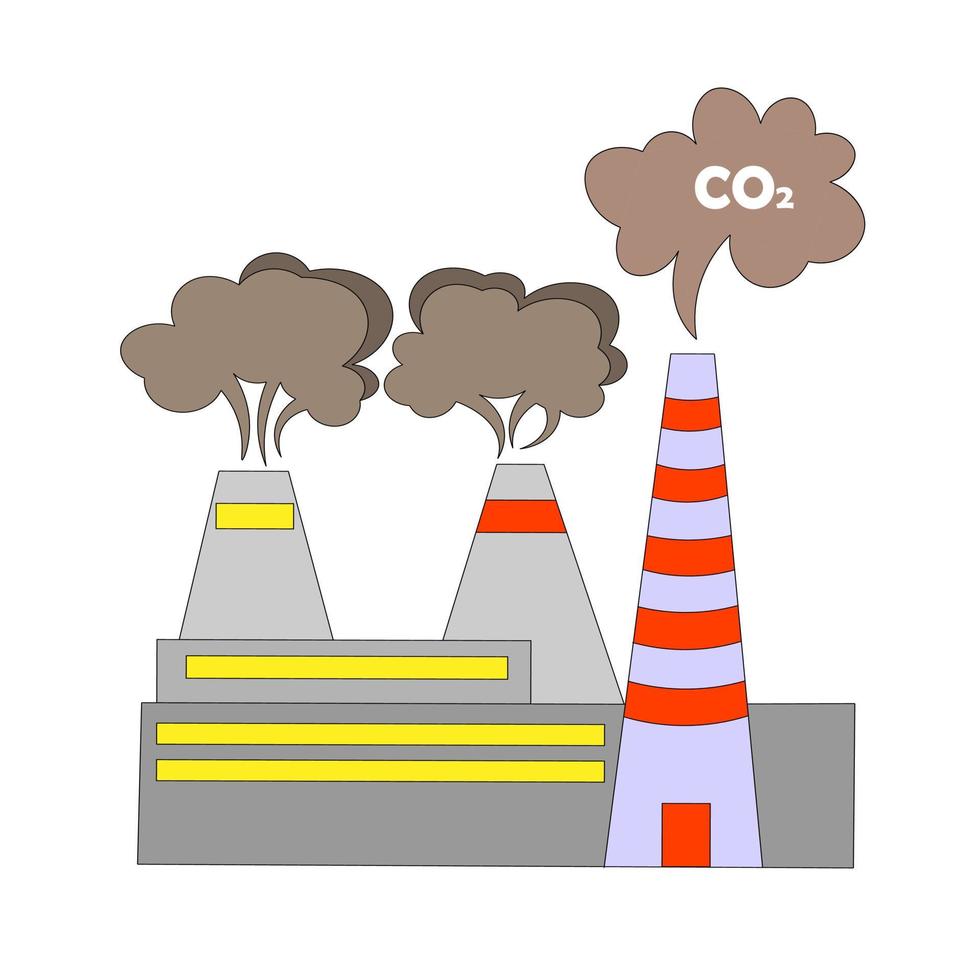 icône de usine, manufacture, industrie avec rayé tuyaux, de lequel fumée et smog sont à venir. atmosphérique air pollution. transporteur de toxique émissions, détruire planète avec catastrophique émissions. vecteur