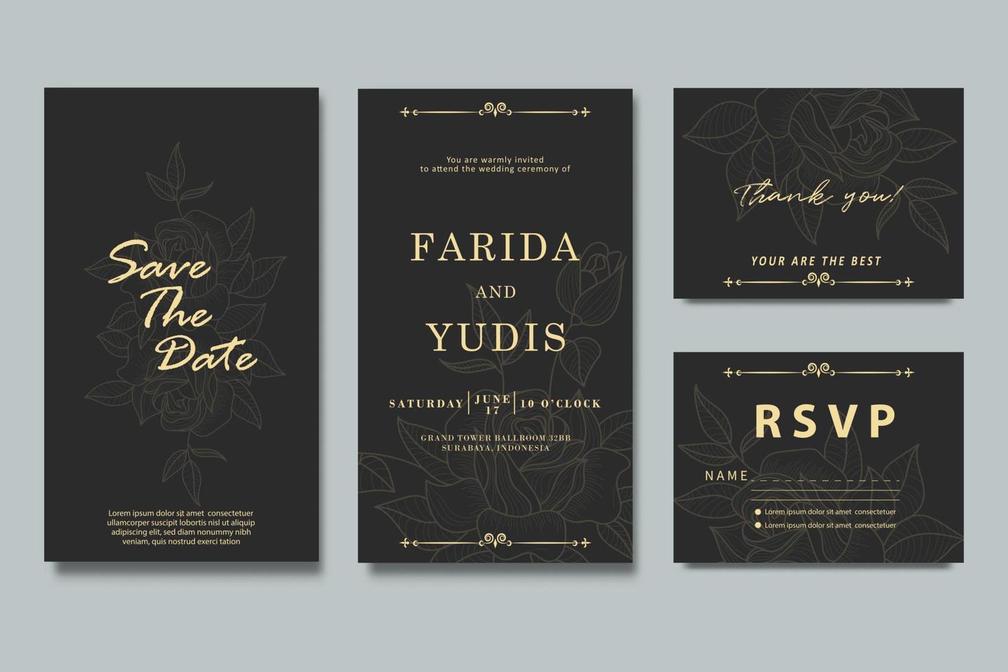 ensemble mariage invitation carte minimaliste avec floral élément conception vecteur