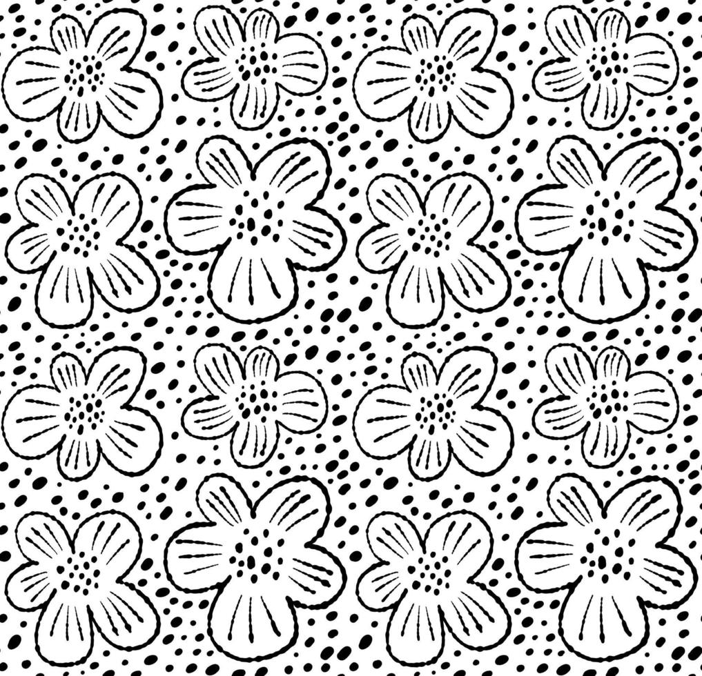 abstrait fleur illustration. branché vecteur encre floral sans couture modèle. rétro noir et blanc fond d'écran pour votre graphique conception.