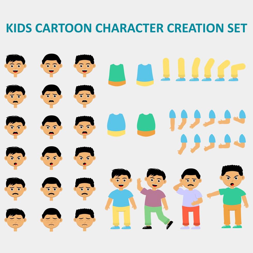 des gamins dessin animé personnage création ensemble avec main et pied. vecteur