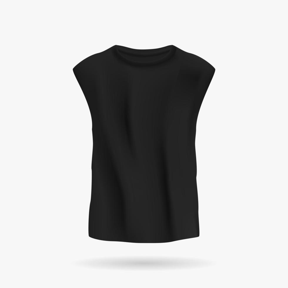 noir Sans manches T-shirt unisexe maquette. décontractée poids léger Vêtements avec plis pour des sports et tous les jours vie. mode conception pour Hommes et vecteur femmes