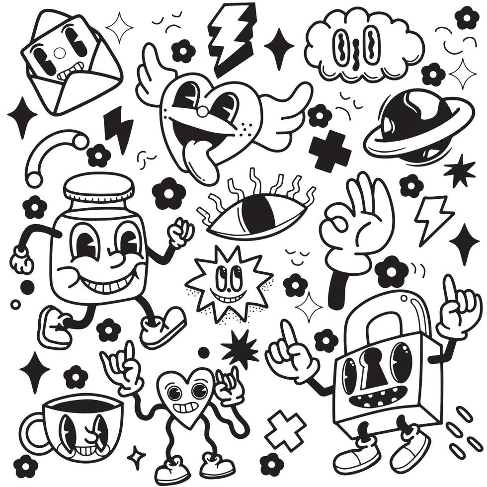 personnages de bande dessinée mignons drôles abstraits dessinés à la main.illustration pour vecteur
