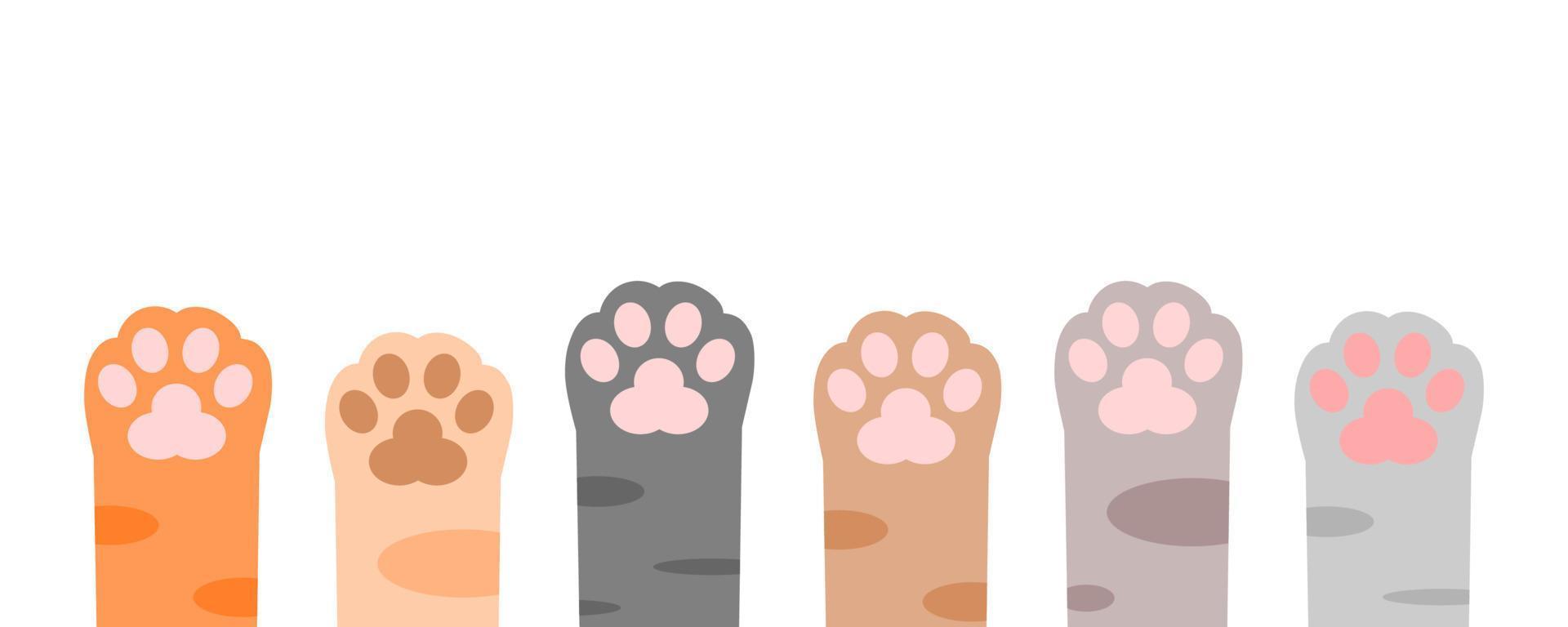 mignonne pied pattes en haut chat animal de compagnie jambe étendue sur blanc Contexte plat vecteur icône.