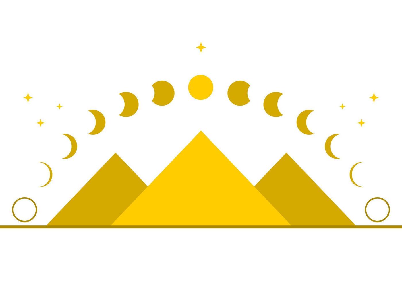 pyramide traingle avec Jaune lune différent phases ou lunaire phases mystérieux astrologie la magie sur blanc Contexte plat vecteur conception icône.