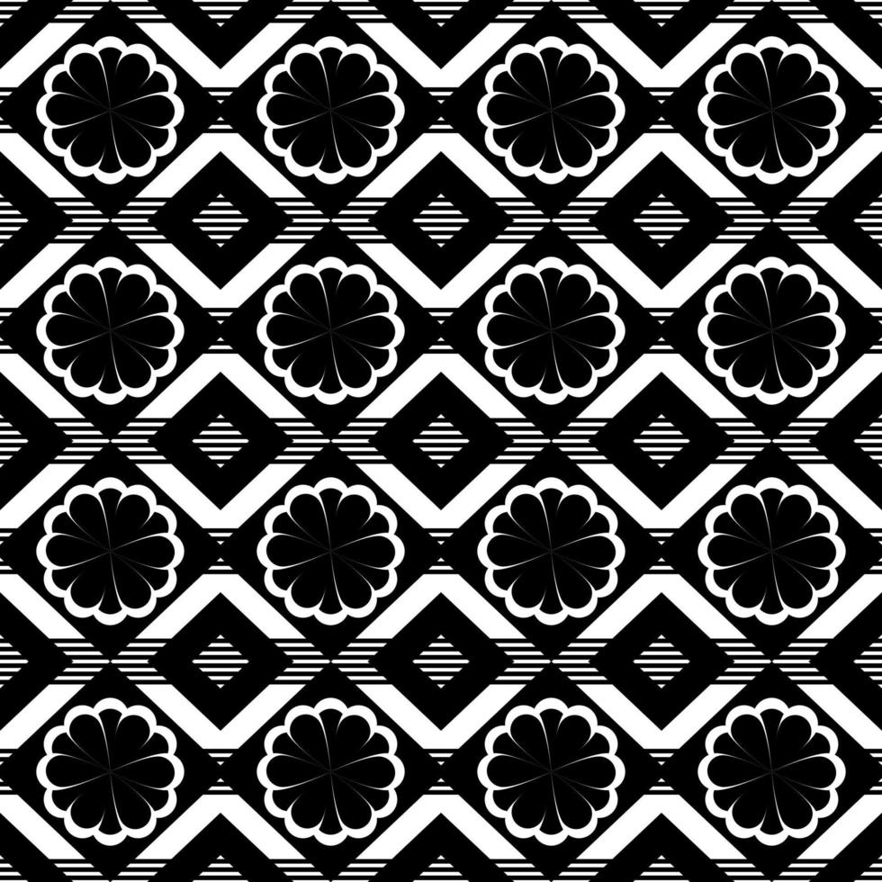 blanc et noir dans vecteur format, une géométrique ethnique sans couture modèle avec fleurs pour fond d'écran, arrière-plan, tissu, rideaux, les tapis, vêtements, batique, et emballage papier.