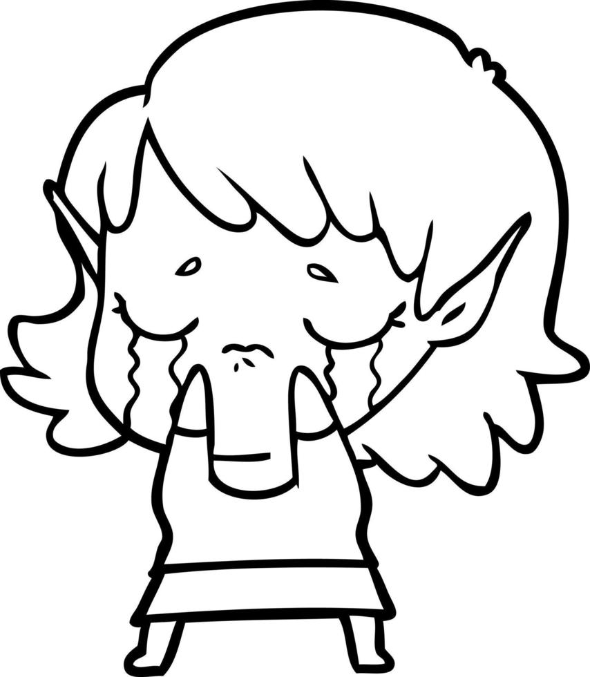 dessin animé fille elfe qui pleure vecteur