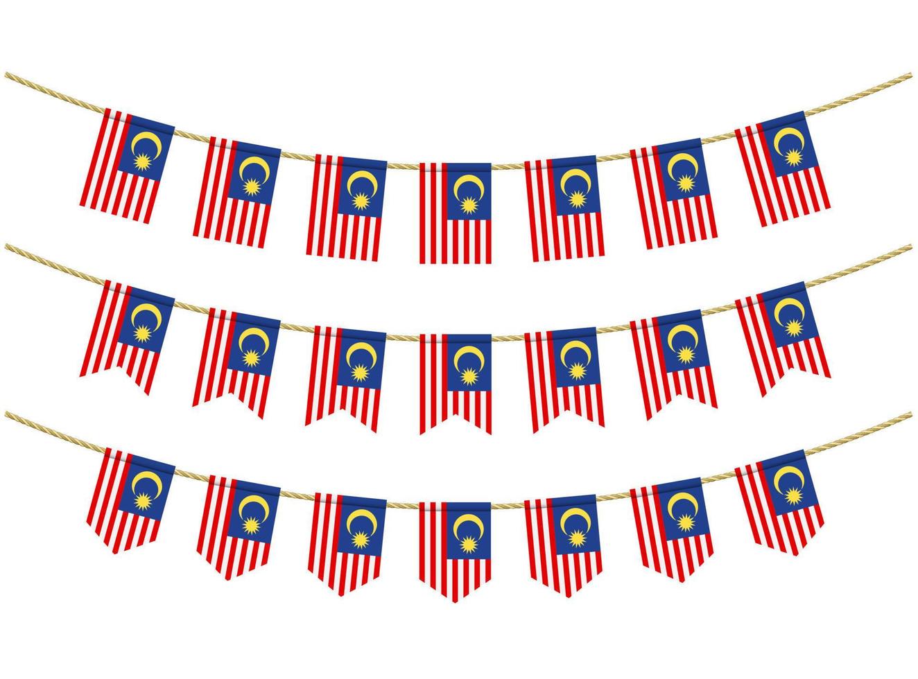Malaisie drapeau sur le Cordes sur blanc Contexte. ensemble de patriotique bruant drapeaux. bruant décoration de Malaisie drapeau vecteur