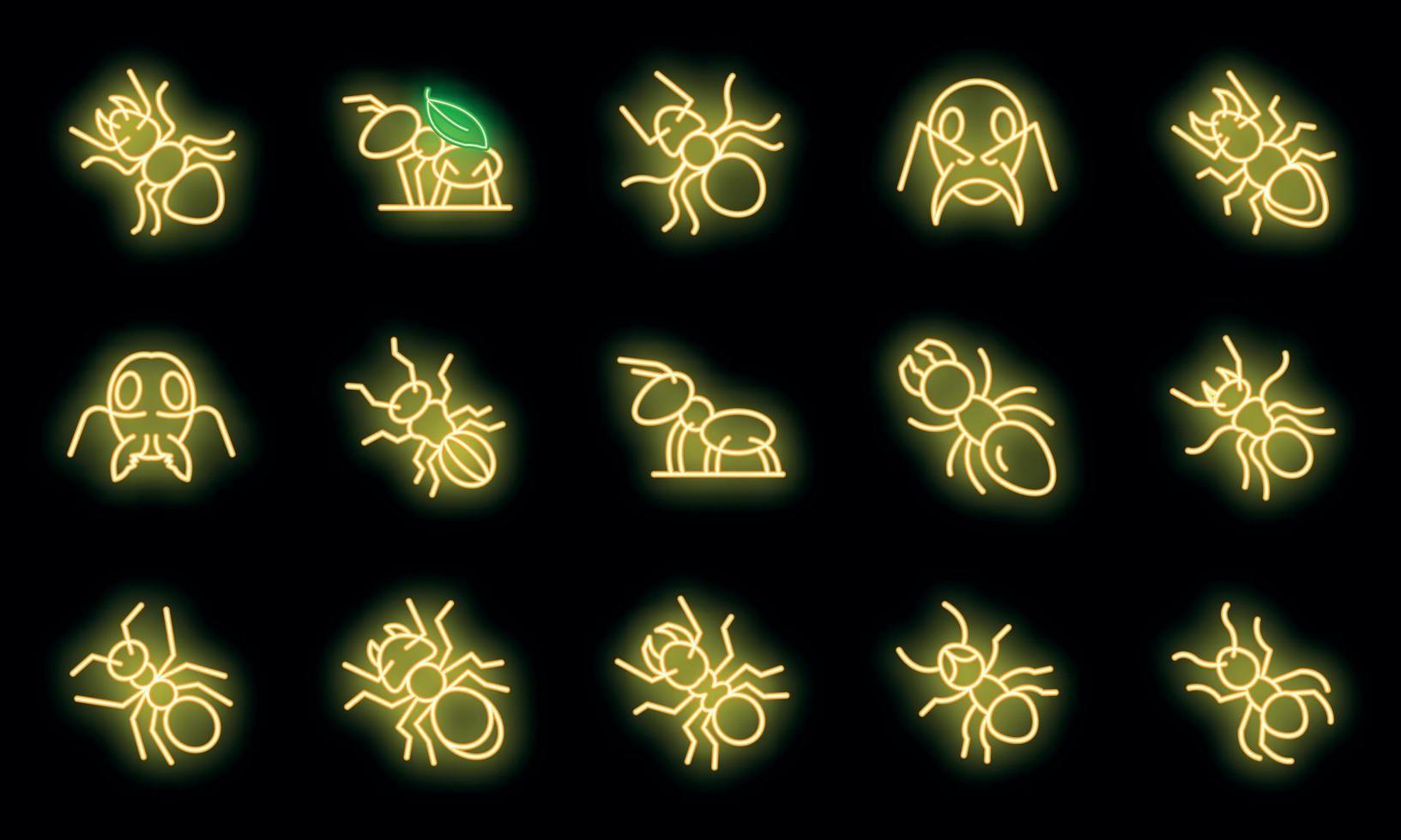 fourmi, icônes, ensemble, vecteur, néon vecteur