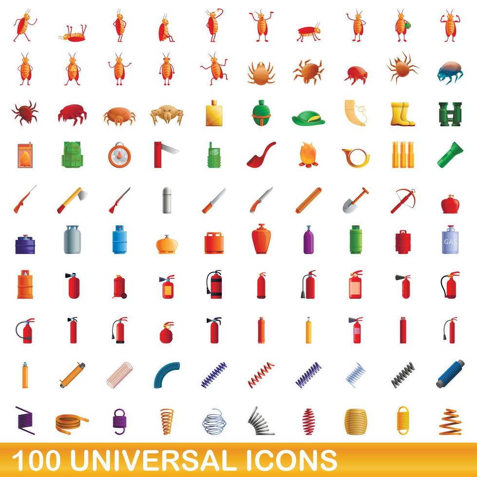 Ensemble de 100 icônes universelles, style dessin animé vecteur