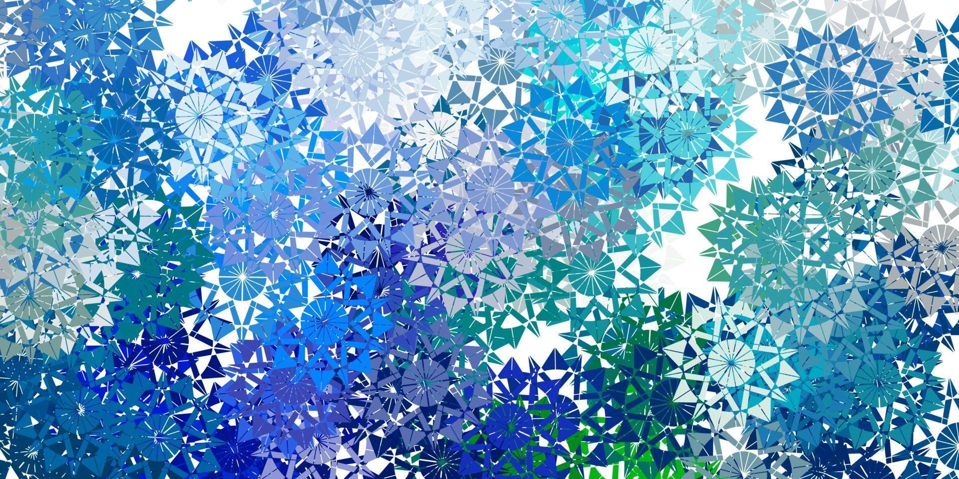 modèle vectoriel bleu clair, vert avec des flocons de neige colorés.