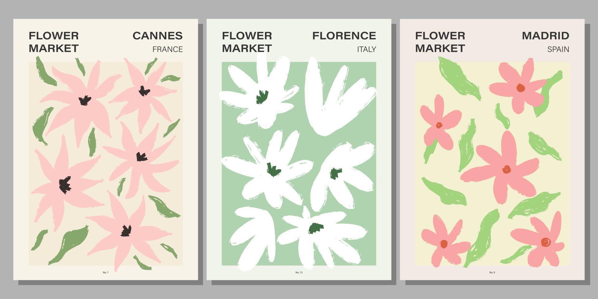 fleur marché affiche ensemble. abstrait floral illustration. botanique mur art collection, ancien affiche esthétique. vecteur illustration