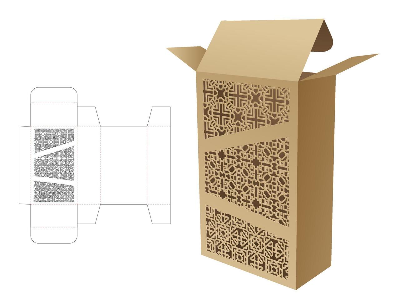 boîte avec 3 pochoir motifs mourir Couper modèle et 3d maquette vecteur