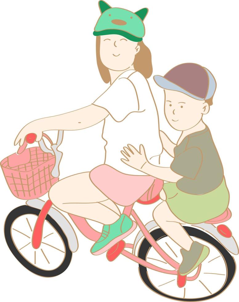 frères et sœurs dessinés à la main à bicyclette vecteur