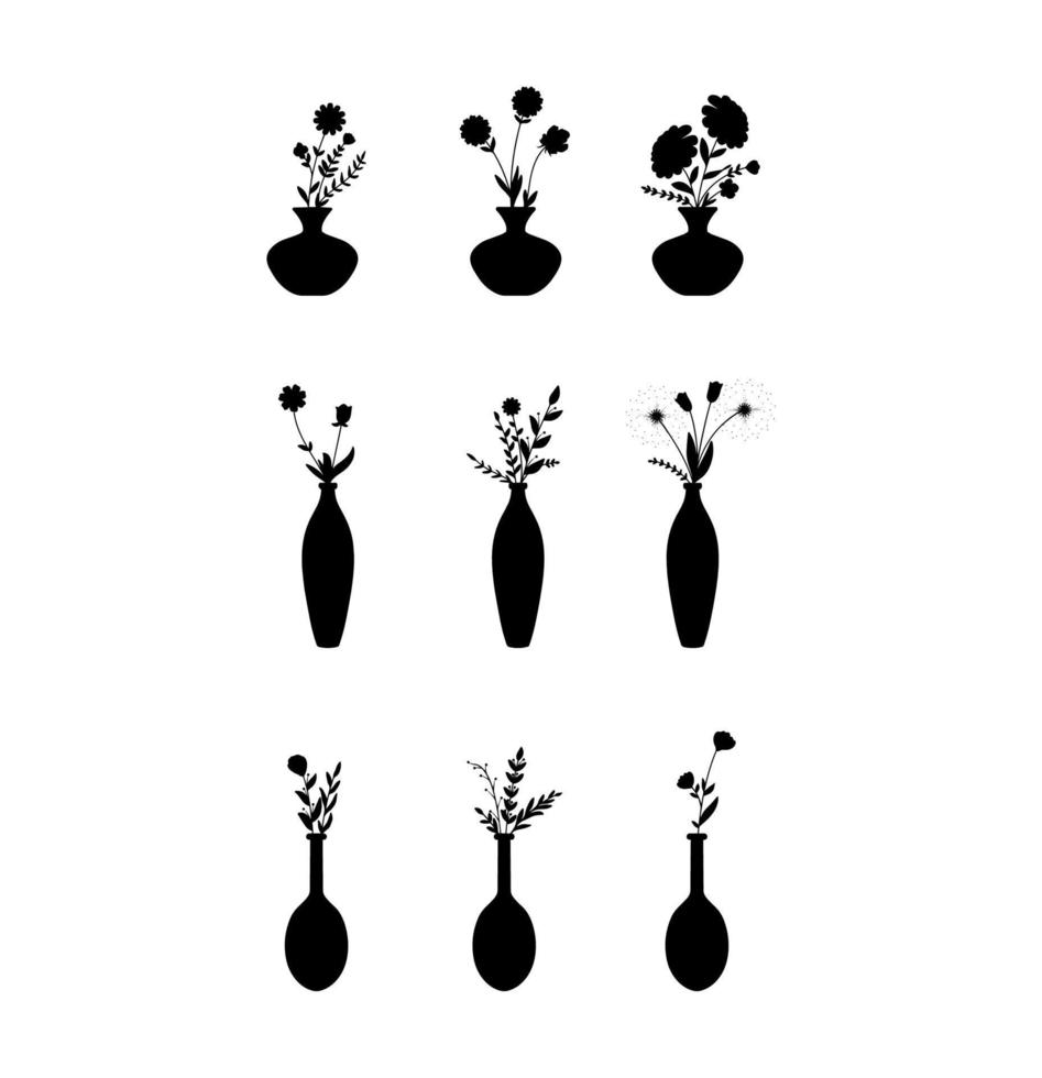 ensemble de vase silhouette avec fleur bouquet des illustrations vecteur