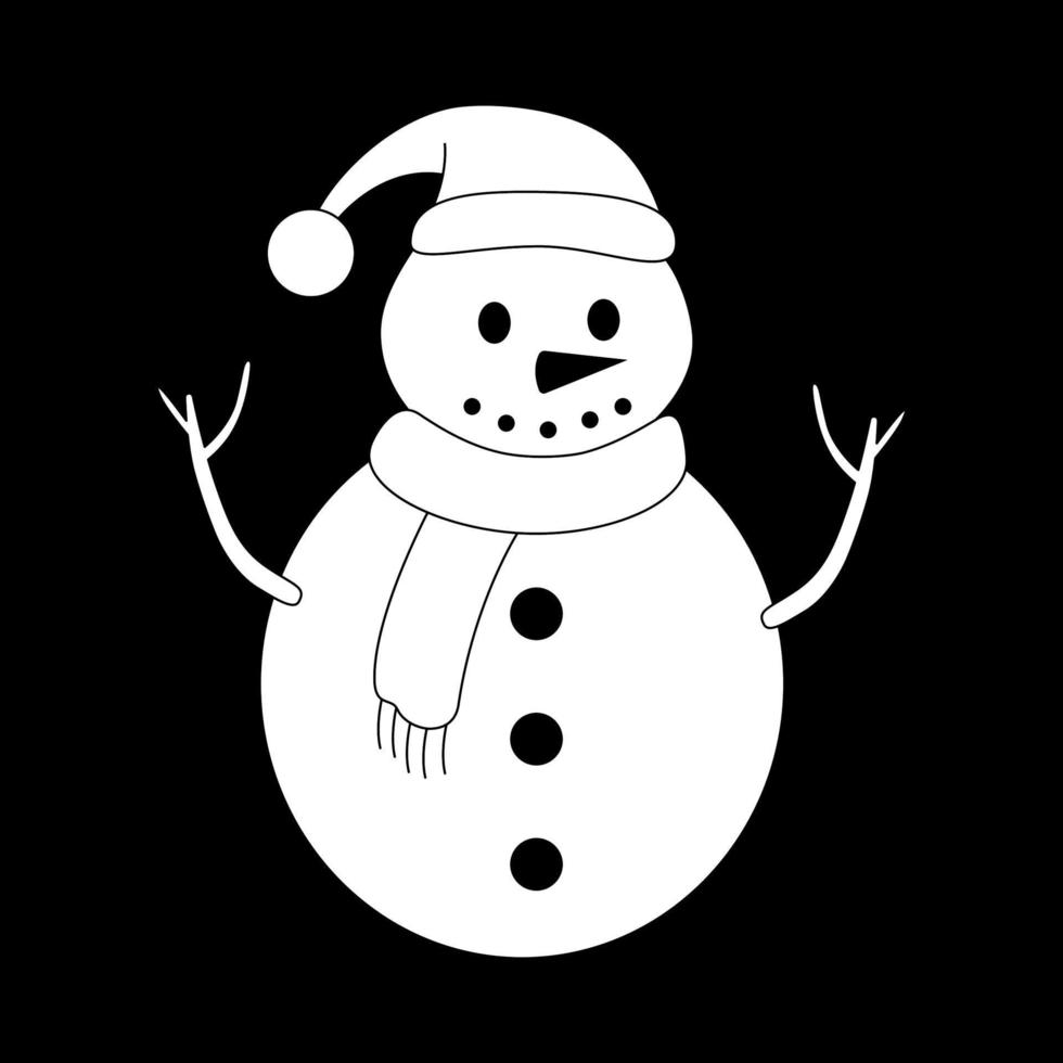 bonhomme de neige silhouette dans Facile style, vecteur illustration. icône neige homme pour impression et conception. isolé blanc élément sur noir Contexte