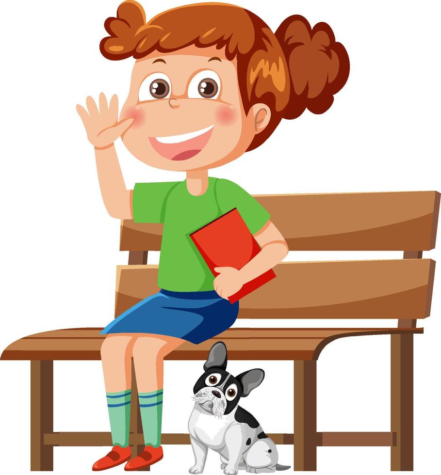 une fille avec une livre séance sur banc vecteur