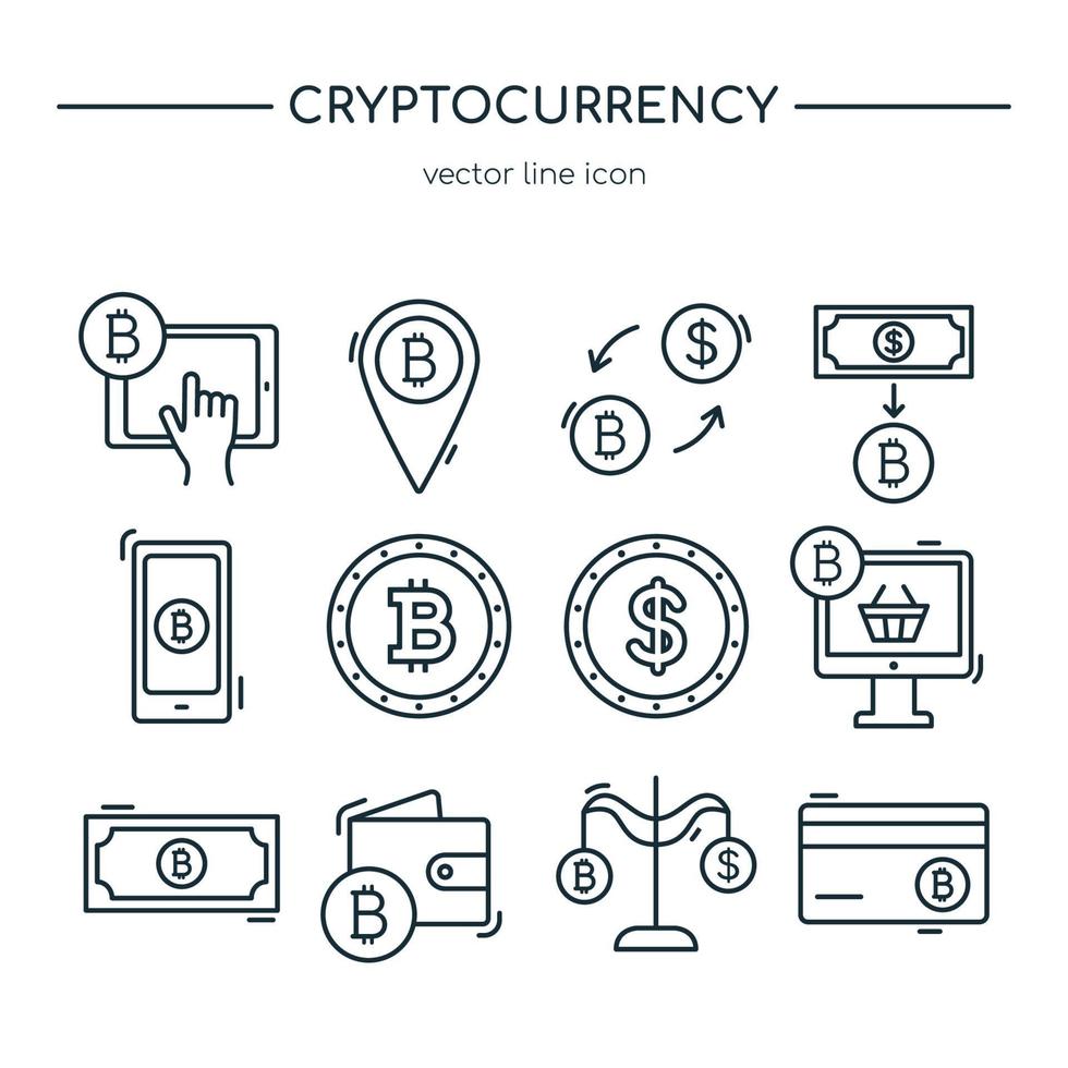 collection d'icônes de ligne de crypto-monnaie. jeu d'icônes vectorielles. vecteur