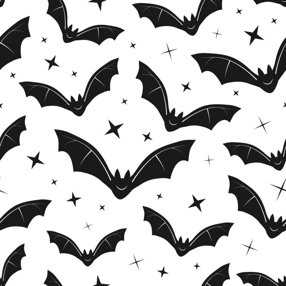 chauves-souris et étoiles Halloween silhouette sans couture modèle vecteur