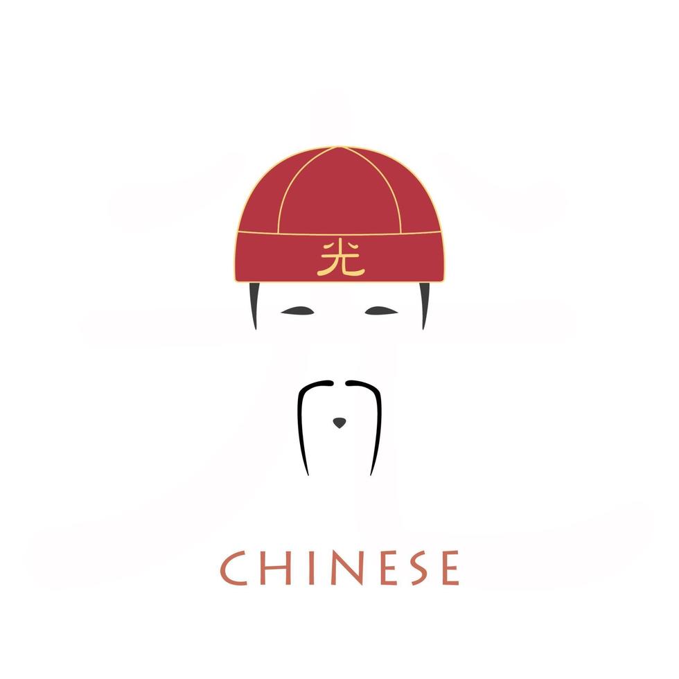 avatar homme chinois. chapeau rouge national. illustration vectorielle. vecteur