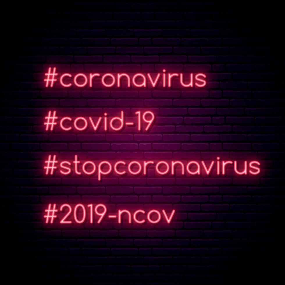 arrêter l'ensemble de hashtags néon coronavirus vecteur