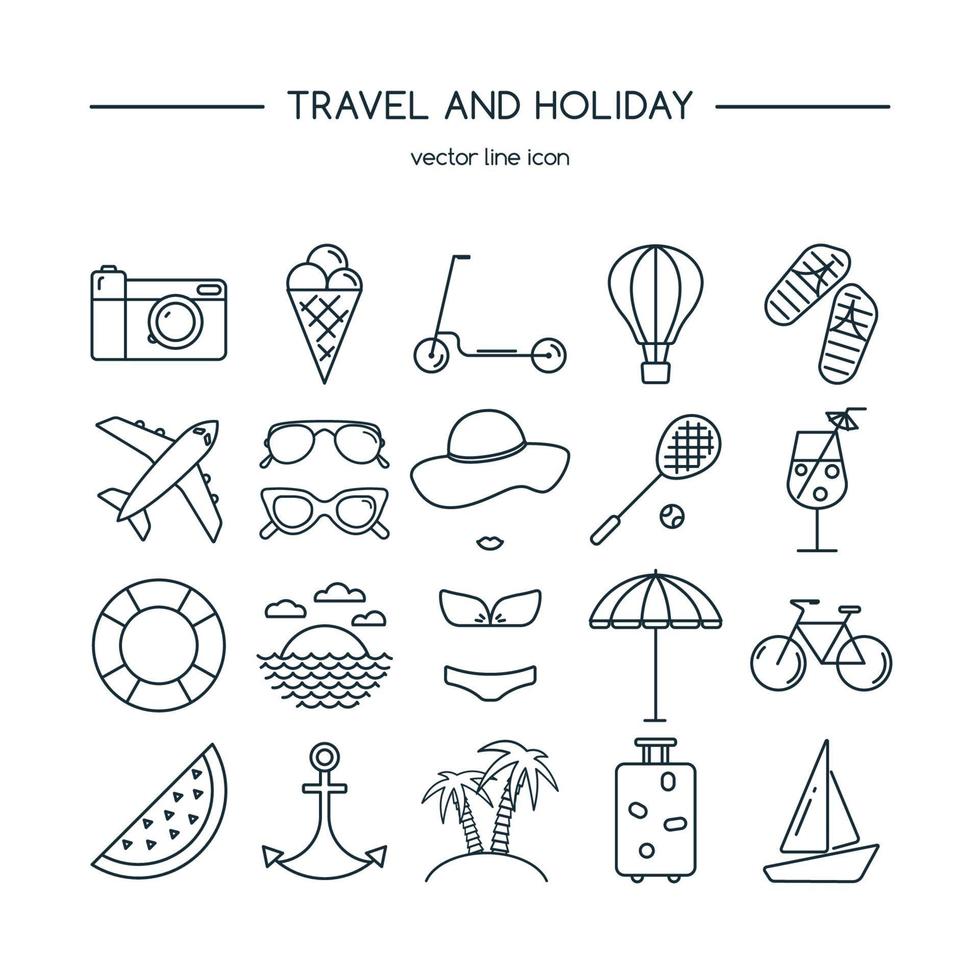 jeu d'icônes de voyage et de vacances. illustration vectorielle. vecteur