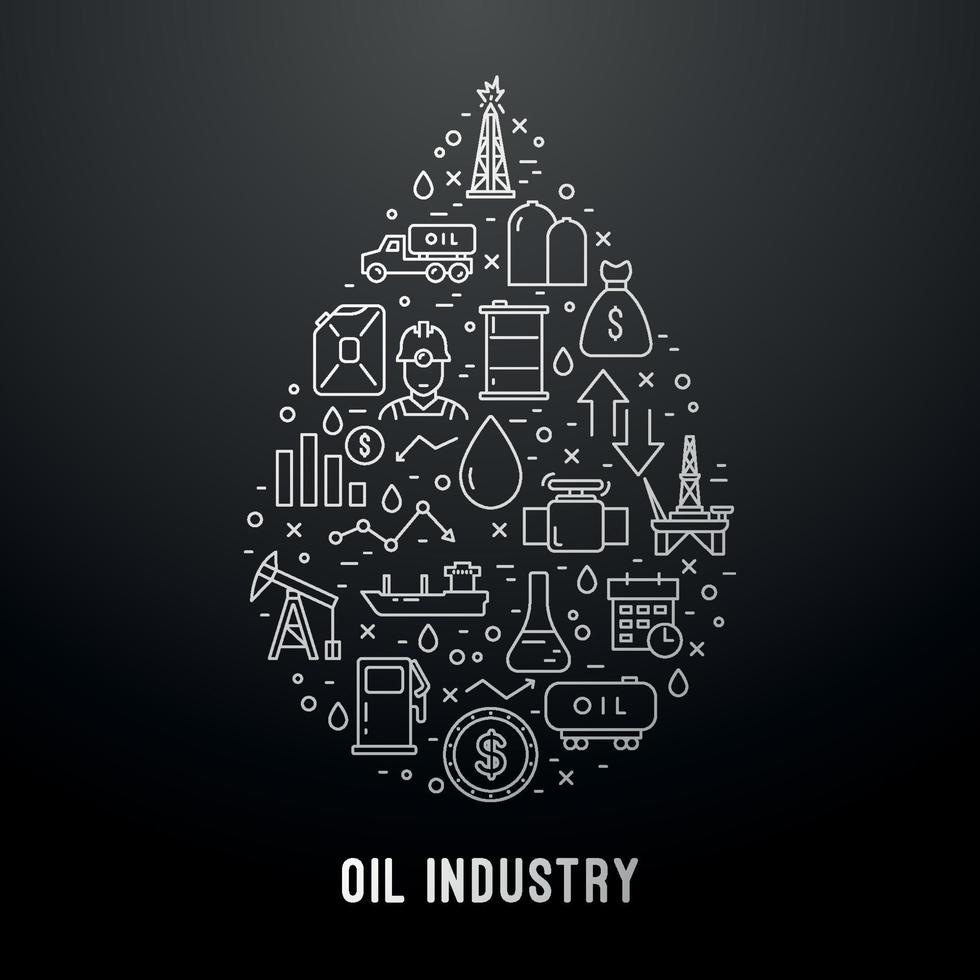 ensemble d'icônes de ligne de l'industrie pétrolière moderne vecteur