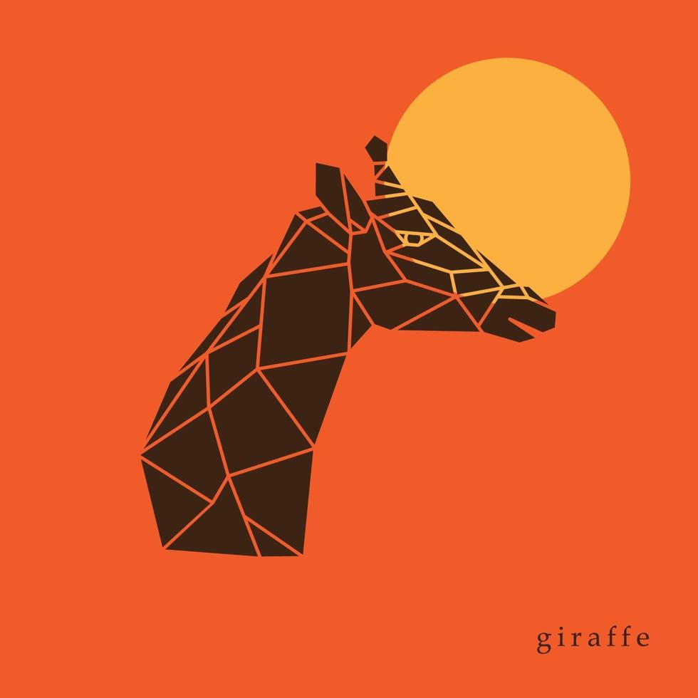 silhouette de lignes géométriques tête de girafe isolée sur fond orange. vecteur