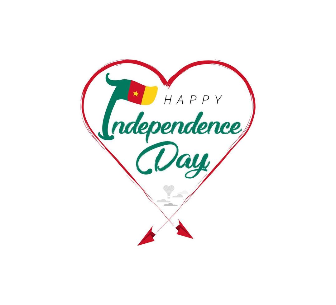content indépendance journée de Cameroun. avion dessine nuage de cœur. nationale drapeau vecteur illustration sur blanc Contexte.