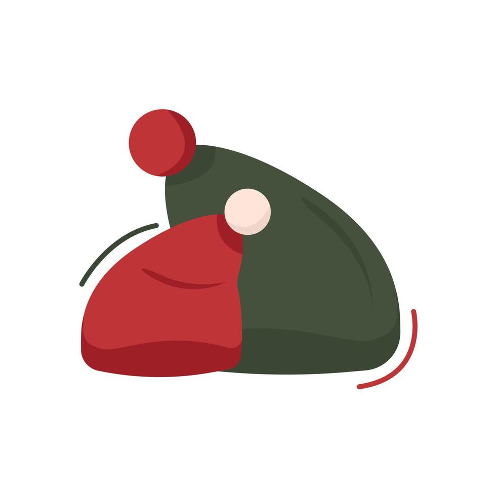 rouge et vert Noël Chapeaux avec pompons plat style, vecteur illustration isolé sur blanc Contexte. mignonne décoration pour vacances fête, conception élément